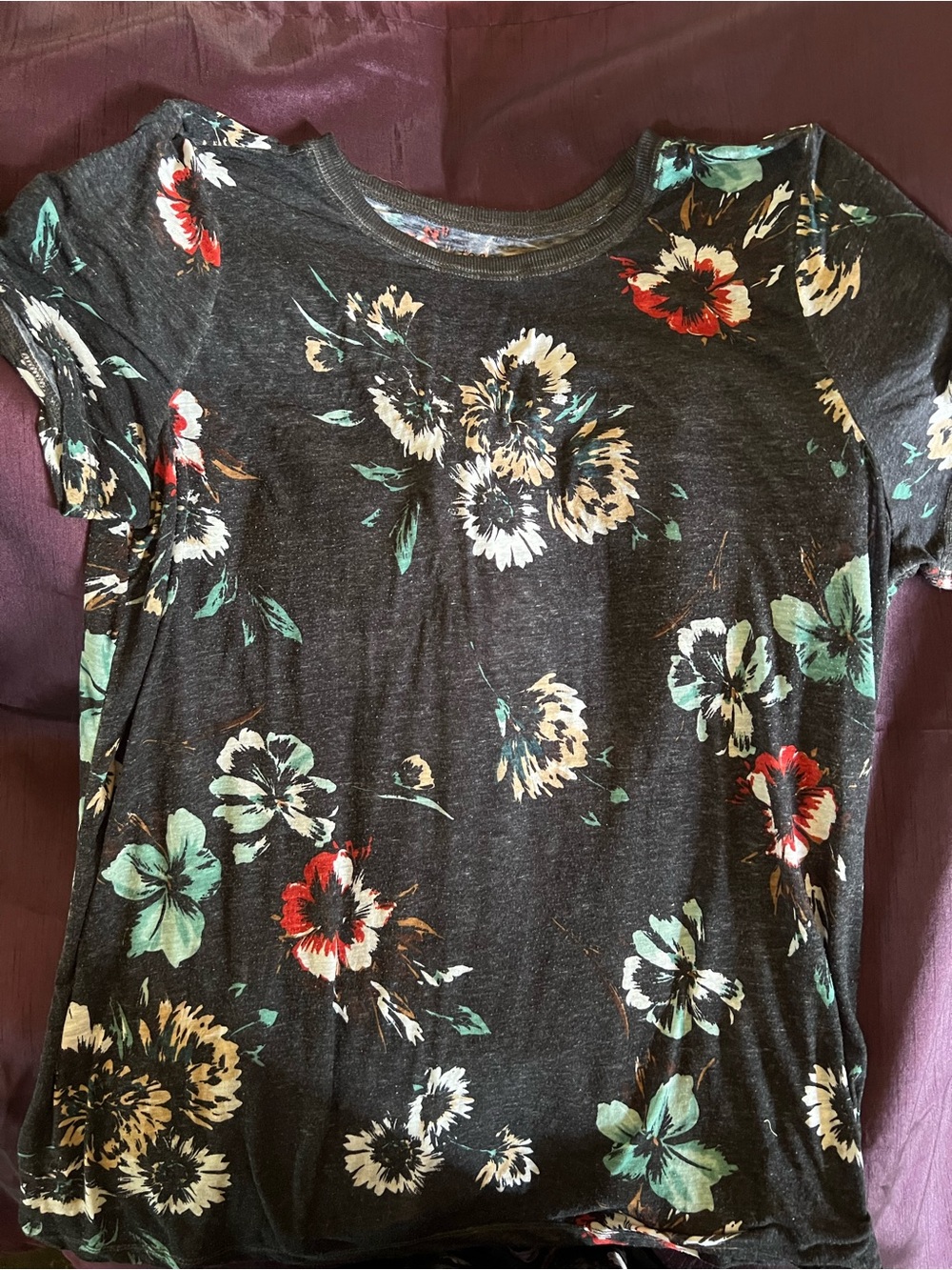 torrid Charcoal Floral Tee with Red and Mint Accents